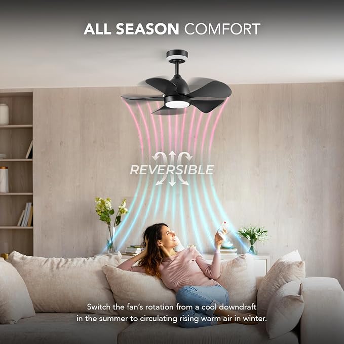 Globe Electric 37000106 30" Ceiling Fan with LED Light, Nightlight, Remote Control, WhisperQuiet DC Motor, 6 Speeds, Matte Black