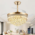 48 Inch Chandelier Ceiling Fans with Lights, Retractable Ceiling Fan with Lights, Crystal Fandelier Ceiling Fan for Bedroom Living Room, LED Dimmable, 6 Wind Speed,3 Color Temperatures-Gold