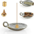 Generic 5 in 1 Ceramic Incense Holder Ash Catcher, Multi-Funtional Palo Santo Holder for Sage Sticks Cones Candle, Ideal for Meditation, Relaxing, Easy to Clean（Green
