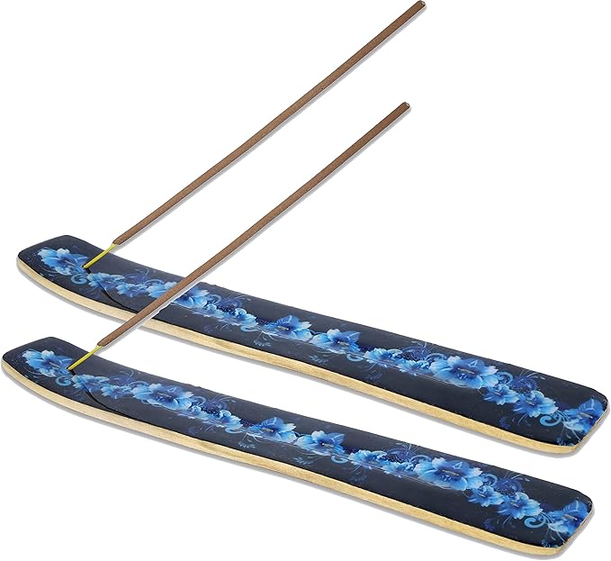 Bless-International Traditional-Handmade-Burner Wooden-Incense-Stick-Holder Ash-Catcher-Stand for-Aromatherapy-Meditation-Yoga (Meditation Time) 10 Inches, Pack of 2