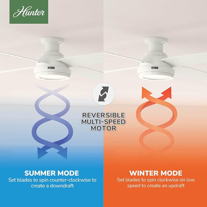 Hunter Dempsey, Indoor, Ceiling Fan, No Light, Modern, 52 inch, Fresh White | Low Profile Mount, Remote Control, 4 Blades, For Bedroom, Living Room, Kitchen, 59248