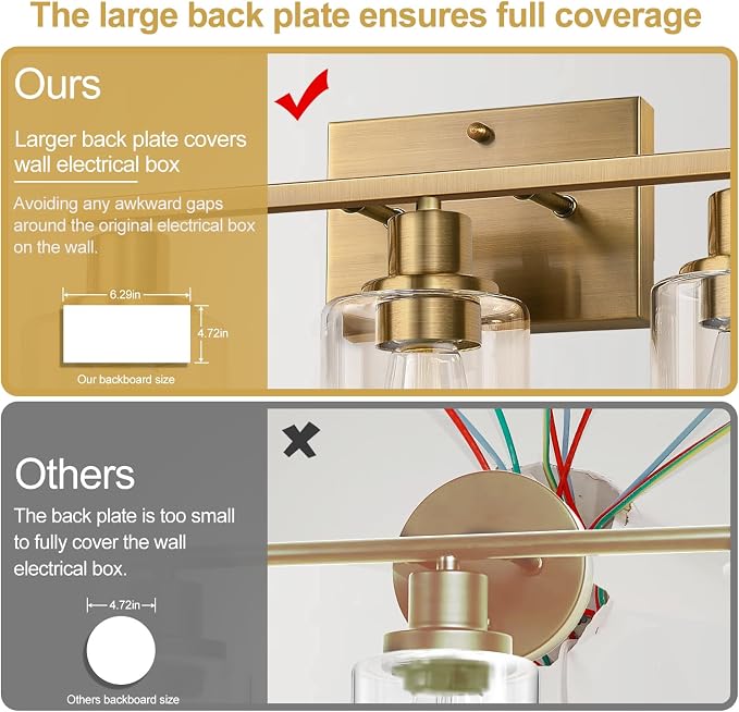 Indoi 3-Light Bathroom Light Fixtures, Brass Modern Vanity Lights with Clear Glass Shades, Bathroom Wall Lamp for Mirror Living Room Cabinet Bedroom Porch