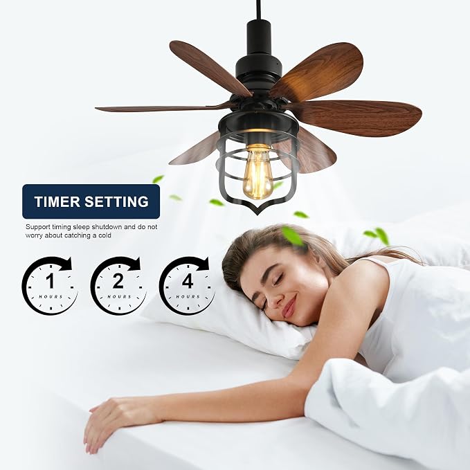 Garwarm 20IN Ceiling Fans with Lights, Socket Fan Light with Remote, Screw in Ceiling Fan in Light Socket Small Ceiling Fan for Garage,Bedroom, Kitchen, Living Room(Bulb not Included)