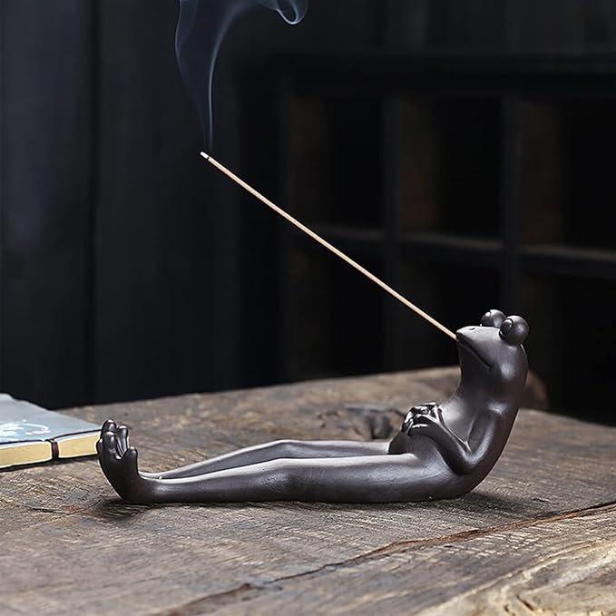 Frog Incense Holder with 45 Incense Sticks,Romehaha Ceramic Incense Stick Holder Aromatherapy,Yoga,Meditation,Home,Office Desk Decor,Incense Burner Ash Catcher Frog Ornament
