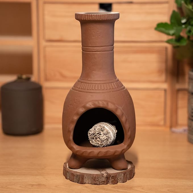 MOUGIGI Handmade Terracotta Palo Santo Holder Burner for Smudging and Meditation - Mexican Style Chiminea Clay Incense Dish for Wiccan Altar and Negative Energy Cleansing