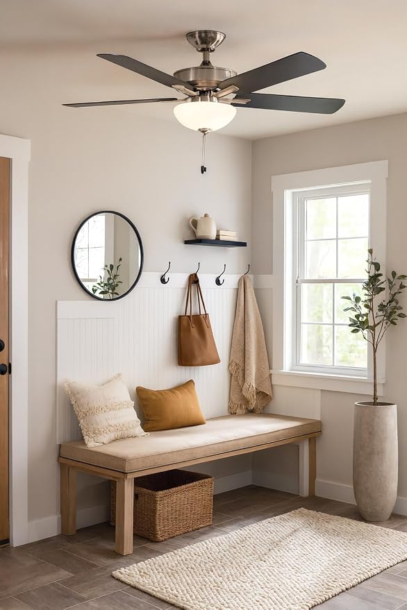 Hinkley Metro 52" LED Indoor Dual Mount Ceiling Fan with Light- Traditional Style, Reversible Wooden Fan Blades, Brushed Nickel w/Matte Black or Silver Blades, Remote Sold Separately