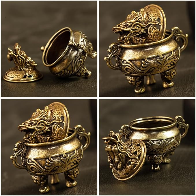 Amosfun Tripod Incense Burner Vintage Brass Incense Holder for Home Decor Meditation Aromatherapy with Stable Three-Legged Design 2.04X1.96X1.96In