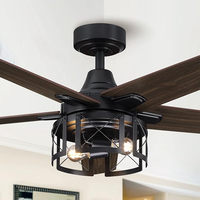 52 Inch Industrial Farmhouse Ceiling Fans with Lights and Remote Control, Quiet Reversible Motor & 5 Dual-Finish Blades, Indoor/Outdoor Ceiling Fan for Living Room Bedroom