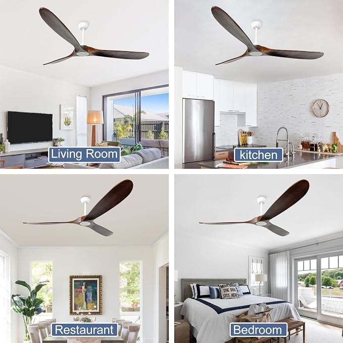72'' Outdoor Ceiling Fans without Light,3 Solid Wood Blades with DC Silent and Large Airflow,Modern Ceiling Fan for Bedroom,Living Room,Porch (White+Dark walnut)