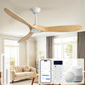 Sofucor 60 Inch Smart Ceiling Fans No Lights-Outdoor Modern Smart Ceiling Fan with Alexa/Google/APP/Remote Control, Reversible Quiet DC Motor, Wood Blades Ceiling Fan for Living Room/Bedroom/Patios