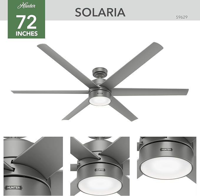 Hunter Solaria, Outdoor or Indoor, Ceiling Fan, 72 inch, Matte Silver