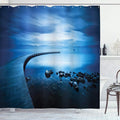 Ambesonne Seascape Shower Curtain, Seaside Rocks Curvy Jetty at Dawn Dreamy Panoramic Majestic Aquatic View Print, Cloth Fabric Bathroom Decor Set with Hooks, 69" W x 75" L, Navy Blue