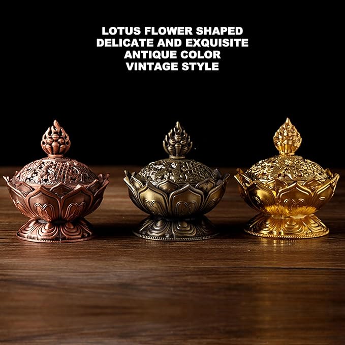 Luqeeg Incense, Lotus Flower Vintage Incense Holder, for Stick and Cone Incense Incense Cover for Incense Sticks, Resin Incense, Cone Incense Ritual Purpose, Decor