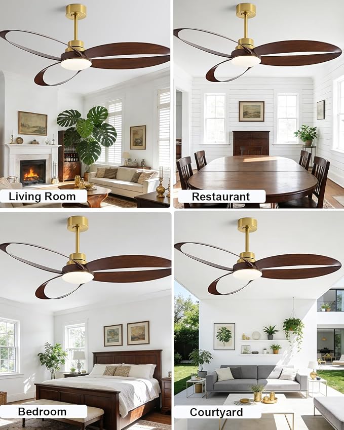 52"Ceiling Fan Indoor Ceiling Fans with Lights and Remote,New Round 3 Blades With 24W 2400LM High Bright LED Light , 3-Color Light 6-Speed Timing Reversible DC Motor for Bedroom Living Room Patio