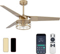 Chandelier Ceiling Fans With Lights And Remote,Caged Ceiling Fan With Light,App 3 Blades E26 Fandelier Ceiling Fans With Lights,Crystal Ceiling Fan For Bedroom,Living Room. (Gold, 52 In'ch)