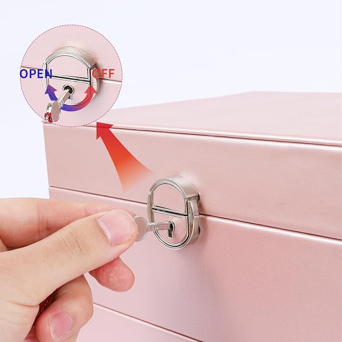 BOOVO Large Jewelry Boxes For Women (rose gold) | 5 Layers Jewelry Organizer Box With Cosmetic Storage Drawer, Necklace Ring Jewelry Organizer Box