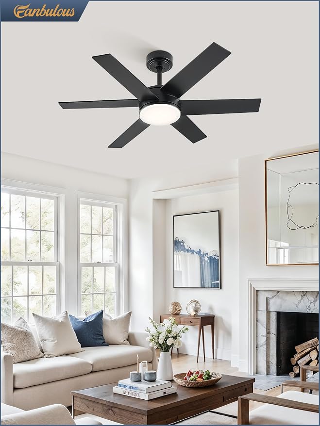 Fanbulous 42'' Ceiling Fan with Lights and Remote, Reversible 6 Blades & Dimmable 3-Color Modern Fan for Patios, DC Motor Large Ceiling Fan for Indoor or Outdoor, Black