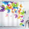Ambesonne Butterfly Shower Curtain, Group of Butterflies Band in Radiant Rainbow Colors Hope Summer Garden Art Print, Cloth Fabric Bathroom Decor Set with Hooks, 69" W x 75" L, Green Yellow