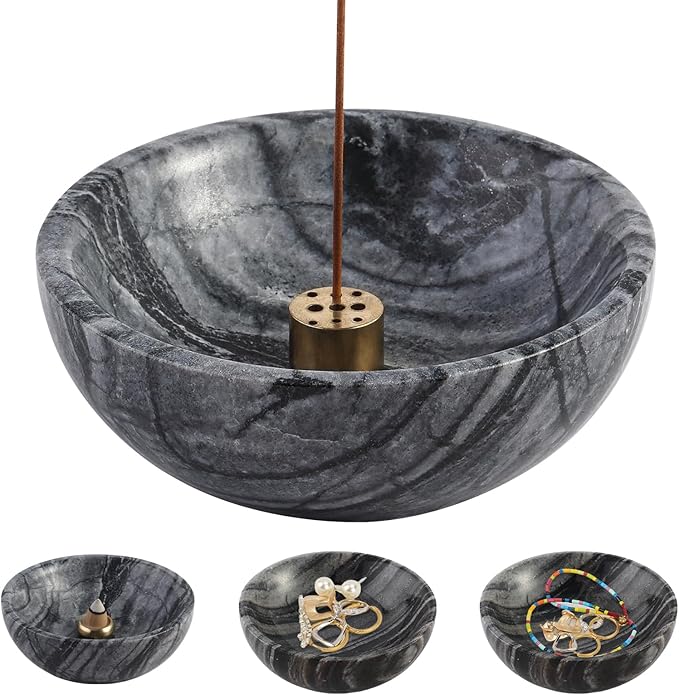 Koville Natural Marble Incense Holder, 5inch Incense Holders for Sticks, Sturdy Incense Burner Ash Catcher, Ideal for Meditation, Relaxing, Easy to Clean(Wooden Black)