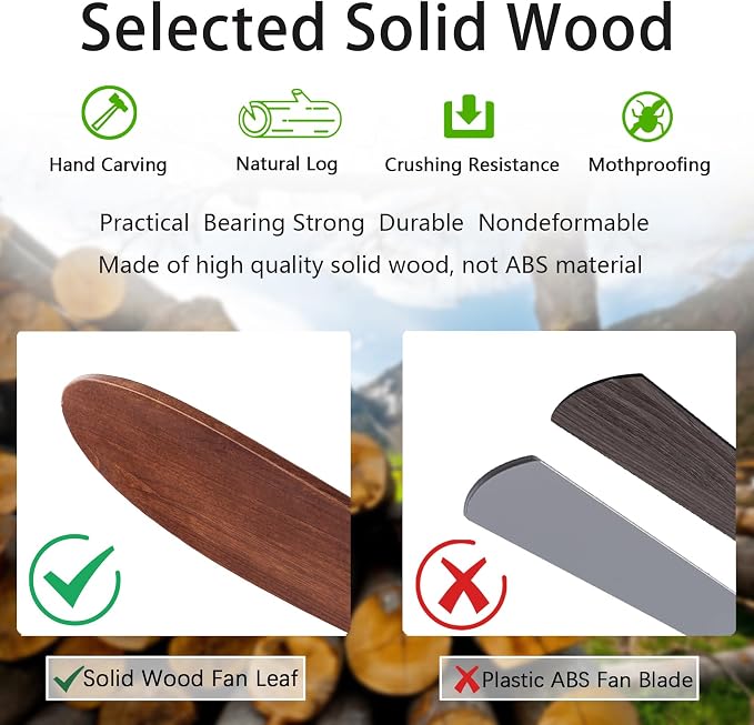 QUTWOB 52" Wood Ceiling Fan No Light, Reversible DC Motor, Remote Control | solid wood blades, quiet 6-speed reversible dc inverter motor, remote control, no light, for indoor outdoor patio living room