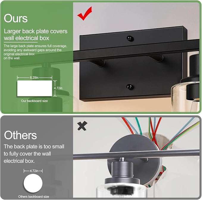 Indoi 2-Light Bathroom Light Fixtures, Matte Black Modern Vanity Lights with Clear Glass Shades, Bathroom Wall Lamp for Mirror Living Room Cabinet Bedroom Porch