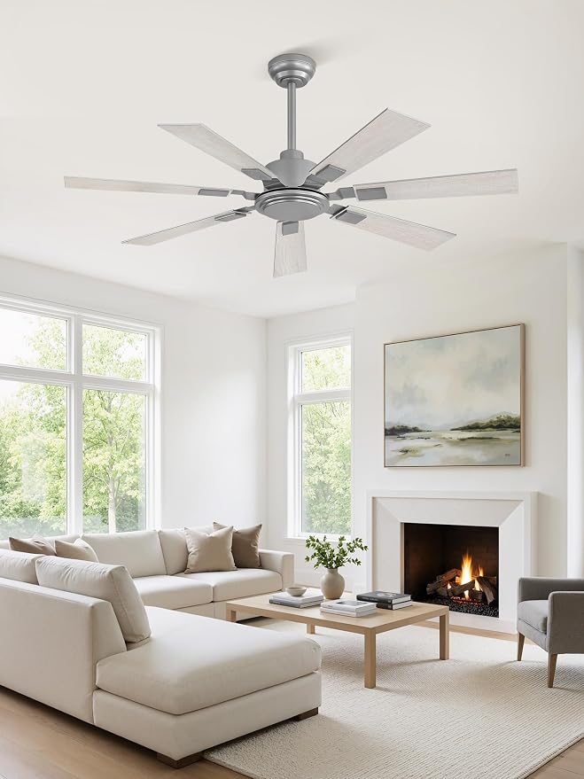 ZMISHIBO 52“ Ceiling Fans No Light with Remote, Silver Modern Ceiling Fan Without Light, Quiet Reversible DC Motor, 6 Speeds, 7 Blades Indoor/Outdoor Ceiling Fan for Living Room Bedroom Patio Garage