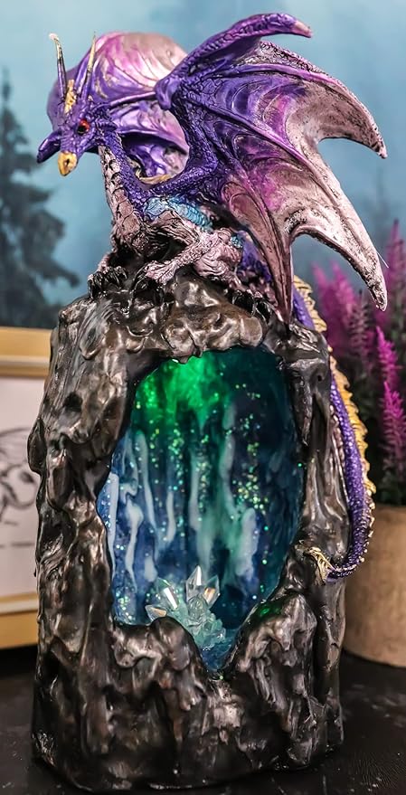 Ebros Gift Purple Azurite Quartz Dragon Climbing On Faux Geode Crystal Gemstone Quarry Mountain Cave Backflow Incense Burner Figurine Faux Stone