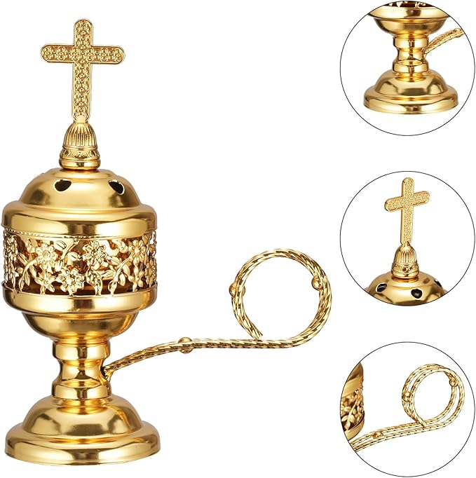 Decorative Palm Tree Incense Burner, Gold Metal Design (Gold-F008)