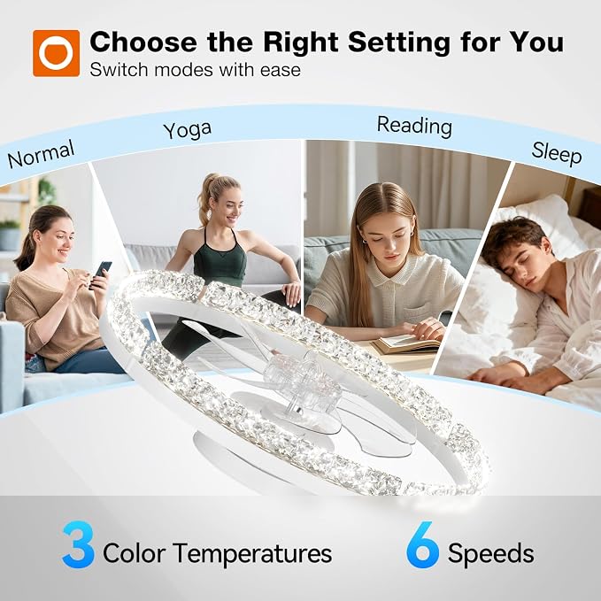 addlon 2 Pack Ceiling Fans with Lights and Remote, 20'' Low Profile Ceiling Fans, 3000-6000K Dimmable Modern Flush Mount LED Fan Light, Fandelier Ceiling Fan for Bedroom, Kitchen, Living Room