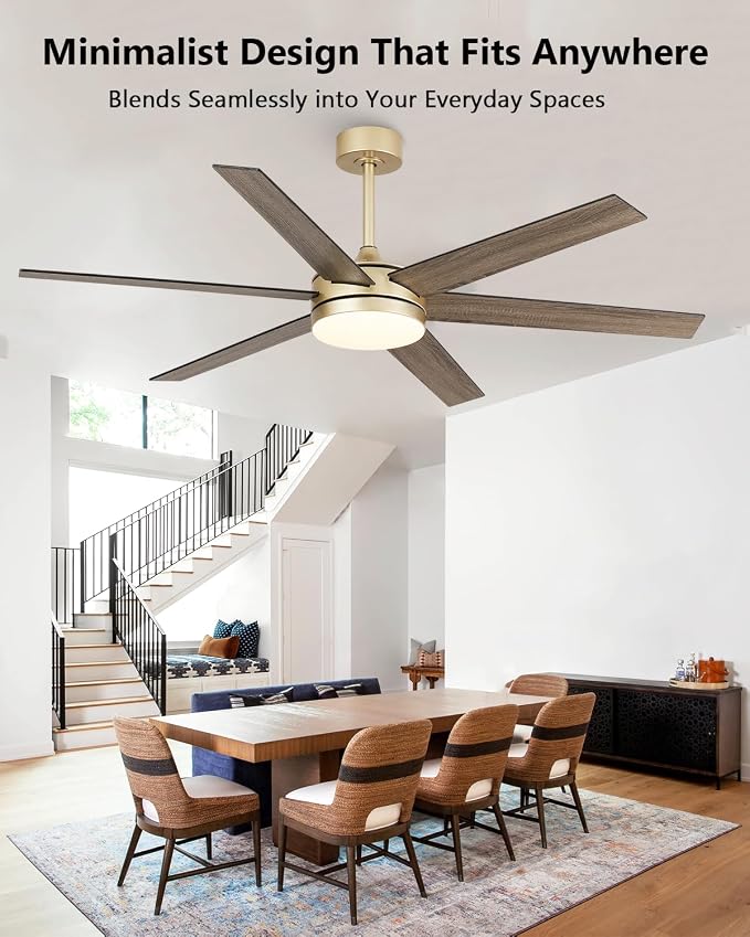 60 Inch Gold Ceiling fans with Lights and Remote/APP, Modern Large Black and Gold Ceiling Fan for Living Room Patio Shop with 3CCT, 6 Speeds, Timer, 5 Blade Indoor Outdoor Sleek Brass Fandelier