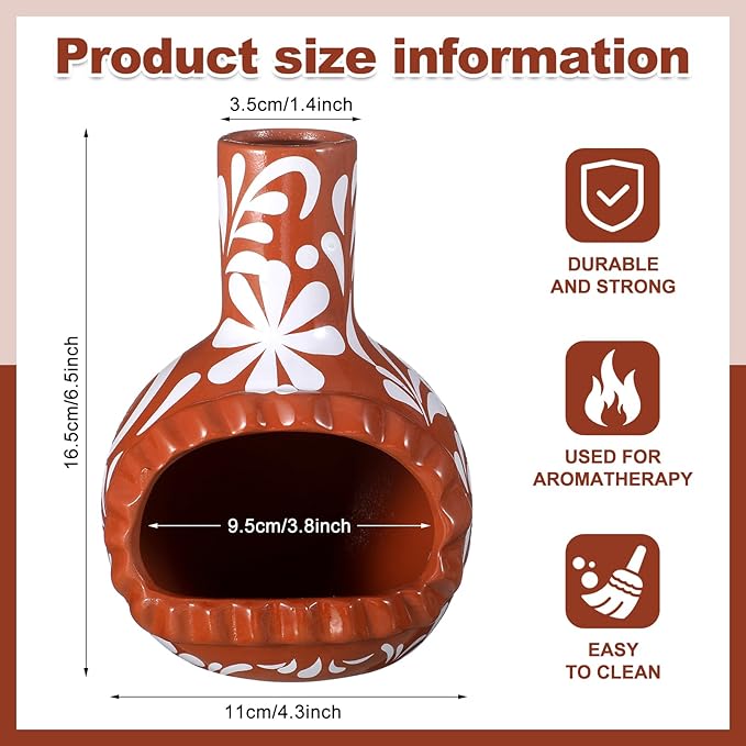 DoubleFill Mexican Terracotta Decor Palo Santo Holder Burner Handmade Mini Chimenea Incense Dish Sage Texture Stand for Palo Santo Sticks for Altar and Negative Cleansing Meditation Decor
