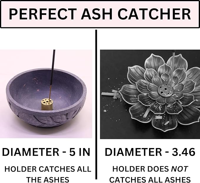 Natural Grey Marble Incense Holder Bowl – 5" Ash Catcher Burner for Meditation, Smudge, Palo Santo – 9-Hole Brass Insert Fits Most Incense Sticks.