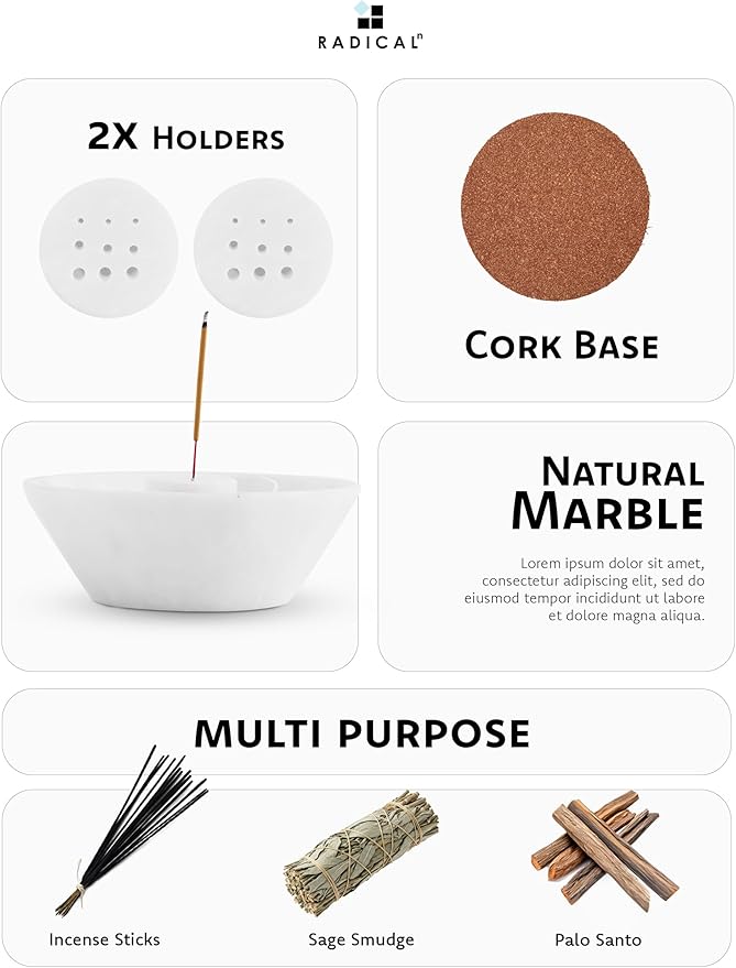 Radicaln Marble Incense Holder 5.5" Inches Handmade White Marbles Ashtray for Home Décor, Ideal Incense Stick Holder, Palo Santo Holder & Incense Holder Marble for Living Room