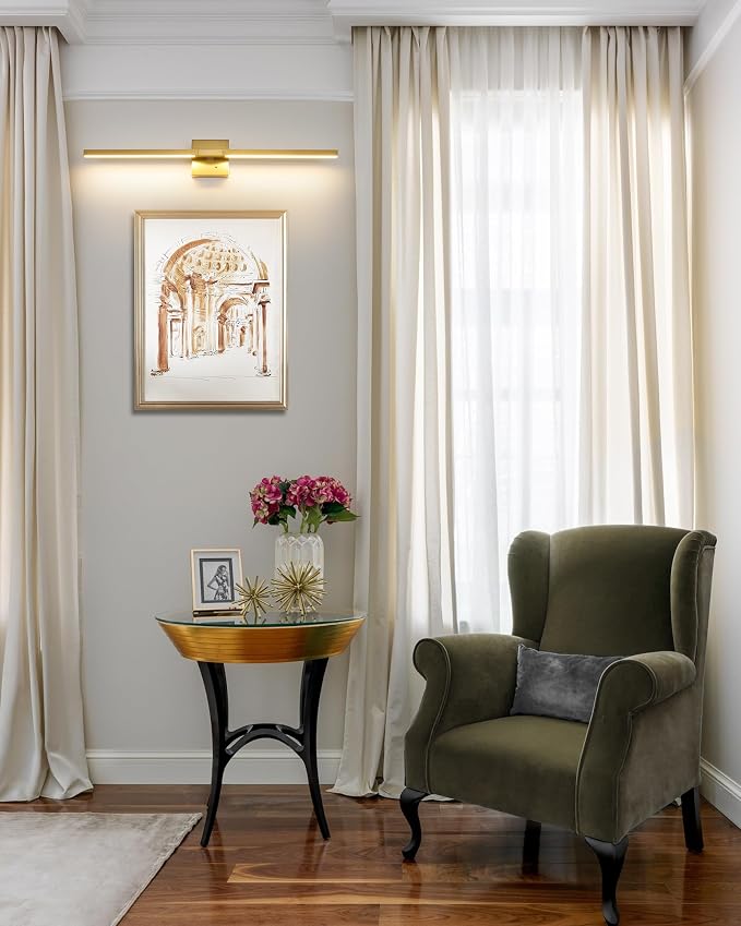 Rayogale Gold Battery Operated Wall Sconces with Remote Control | 3000/4500/6000K Dimmable 8000mAh Wireless Rechargeable Wall Sconces Set of Two with Timer for Living Room, Bedroom, 24 Inch