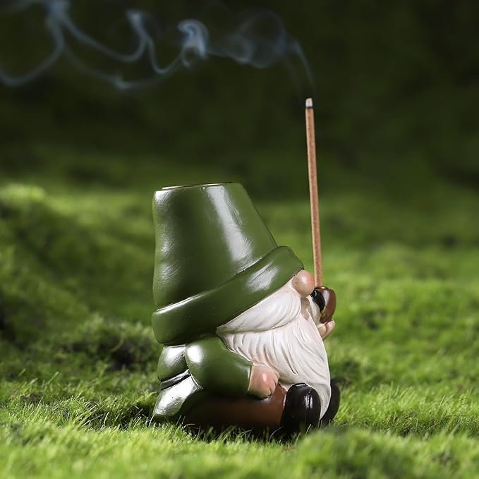Gnome Incense Holder for Sticks and Incense Cone Holder, Resin Mini Gnomes Figurines Incense Stick Holder, Cute Incense Burner for Yoga Meditation Home Office Decor,Gnome Gifts for Women (Green)