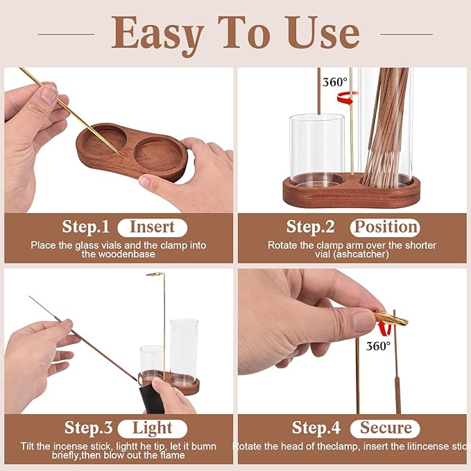 Incense Holder with 40 Pcs Palo Santo Incense Sticks - Incense Burner Holder with Glass Ash Catcher Relaxation, Purification, Meditation, Yoga Gift