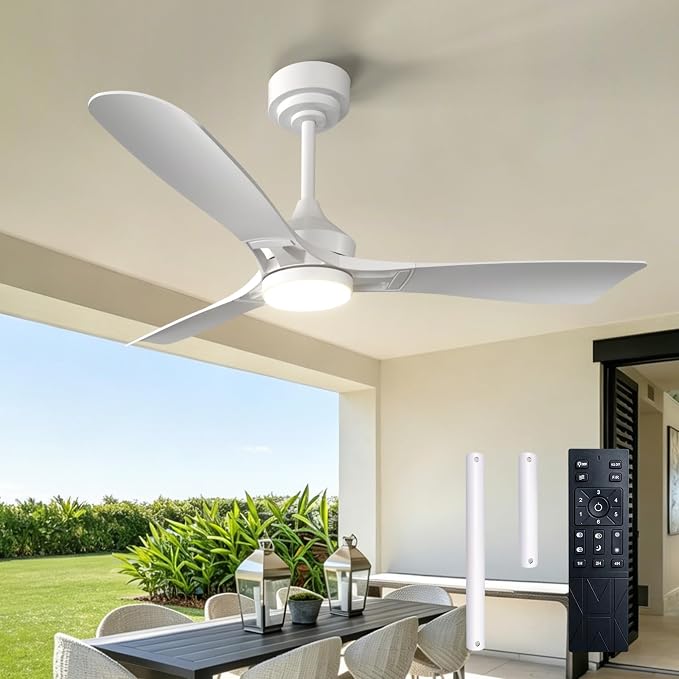 Amico 52 Inch Ceiling Fan with Lights, Modern White 3-Blade Ceiling Fan with Remote Control, Dimmable LED, 3CCT, Quiet Reversible Motor, Indoor/Outdoor for Patio, Living Room, Bedroom, Kitchen