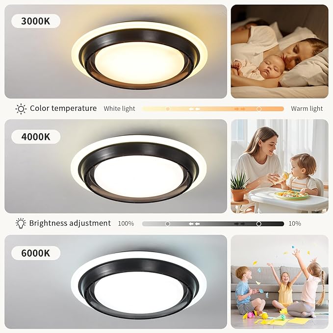 AHAWILL Low Profile Ceiling Fan with Light,19.29in Bladeless Ceiling Fan with Remote Control,Enclosed Flush Mount Fandelier,6 Wind Speed,Dimmable LED,Black,for Bedroom Dining Room
