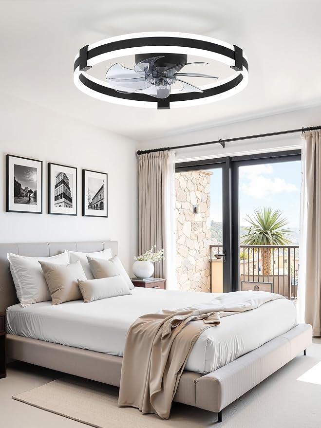 ZMISHIBO Ceiling Fans with Lights and Remote, 23 inch Low Profile Ceiling Fan with Light, 3000K-6000K Dimmable & 6 Wind Speeds, Modern Fandelier Flush Mount Ceiling Fan, Small LED Fan for Bedroom