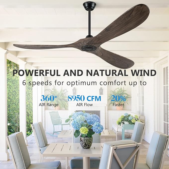Eliora 72" Ceiling Fans Without Lights, Wood Ceiling Fan no Light with Remote, Large Outdoor Ceiling Fan for Patio, Porch, Bedroom, 6 Speed, Quiet DC Motor, ETL Listed-Deep Brown