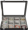 Stratalife 12 Grid Bracelet Jewelry Box, Bangle Holder Organizer with Lid | PU Leather Storage Box for Earring, Ring, Studs and Trinkets, Soft Velvet Drawer Organizer for Women, Dustproof, Gray Black