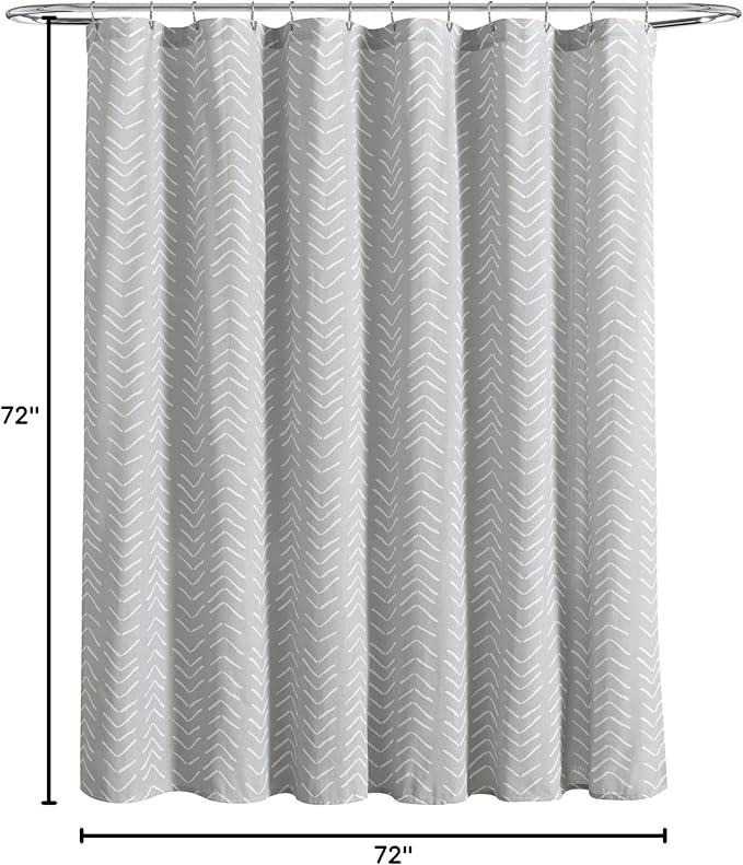 Lush Decor Hygge Modern Arrow Linen Look Shower Curtain, 72" X 72", Light Gray