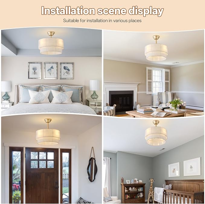 20" Boho Ceiling Fans with Lights, Coastal Fandelier Chandelier Ceiling Fan with Light Remote Control, Caged with 6 Speeds for Bedroom, Nursery (Beige)
