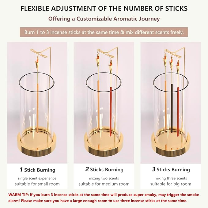 Incense Holder Ash Catcher - Upside Down Glass Incense Holder for Sticks, Reverse Inverted Anti Ash No Mess Insence-Stick Holder, Modern Metal Vertical Incense Burner for House Decor, Gold