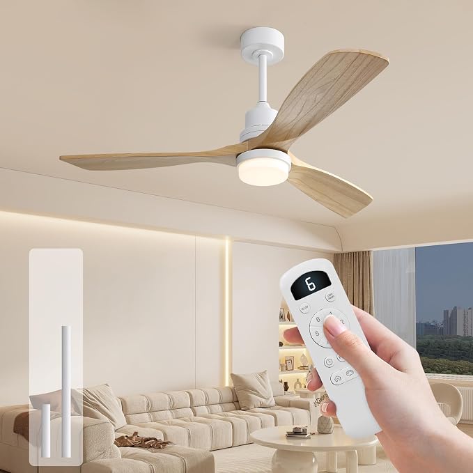 Sofucor Ceiling Fans with Lights, 52 Inch Modern Flush Mount Ceiling Fan with Remote, Low Profile Ceiling Fan for Bedroom Indoor Outdoor, 6-Speed 3 Blades Reversible DC Motor Dimmable Timer