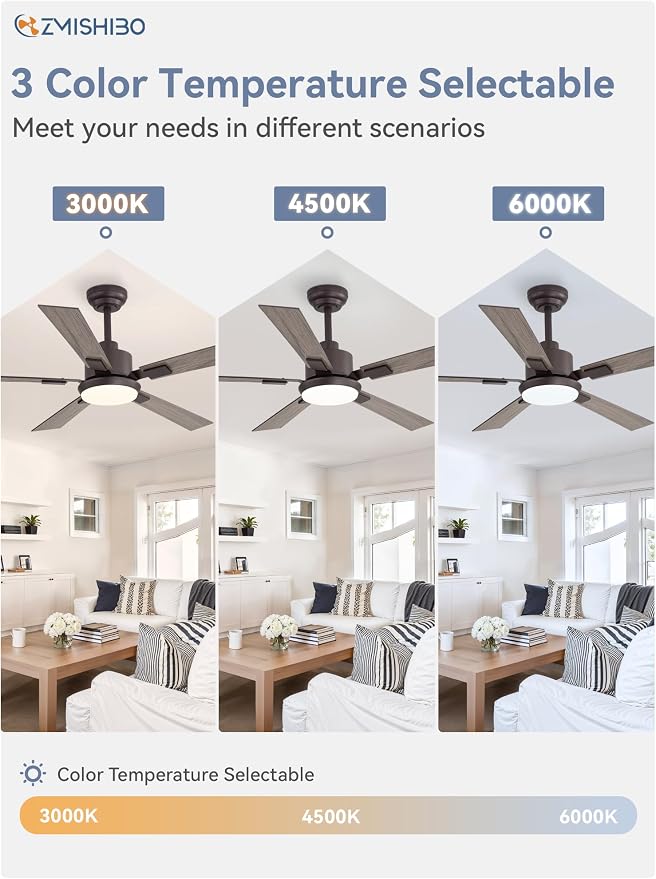 ZMISHIBO 52 inch Bronze Ceiling Fans with Lights and Remote, Indoor/Outdoor Farmhouse Ceiling Fan for Bedroom Living Room Patio, 6 Speed Reversible Quiet DC Motor, 3 CCT, Dual Finish Blades