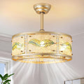 AIJIASI Gold Fandelier Ceiling Fans with Lights, 20" Caged Ceiling Fan with Light and Remote Control, Chandelier Ceiling Fan Low Profile with 6 Speeds for Bedroom, Living Room, Nursery
