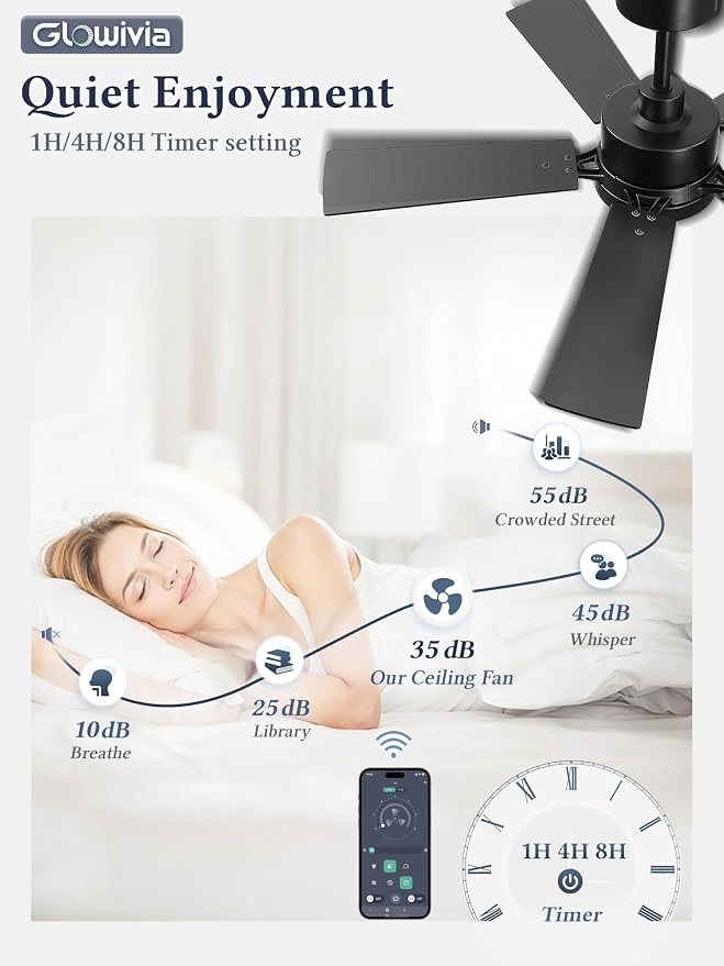 42 Inch Ceiling Fan with Lights and Remote,Smart APP Control | Dimmable LED,3CCT,Smart Memory Function,Quiet DC Motor,Dual-Finish Reversible Blades,Damp Rated,6 Adjustable Speeds,Timer