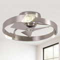 20" Low Profile Nickel Caged Ceiling Fan with Light and Remote - Modern Flush Mount Ceiling Fan, DC Motor, 3CCT, Timer, Unique Silver Fandelier Ceiling Fans for Bedroom Kitchen Living Room