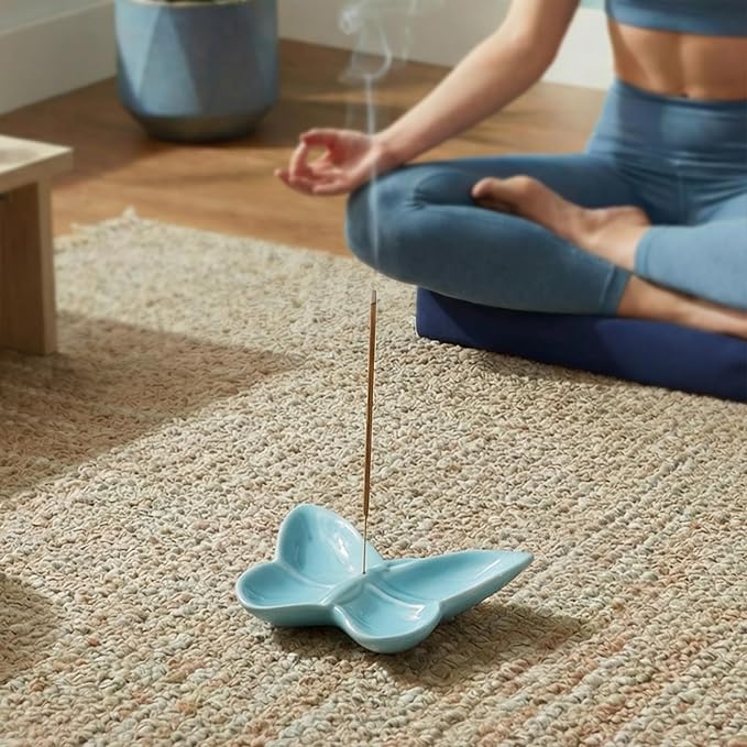 Butterfly Incense Holder for Sticks, Handmade Ceramic Incense Burner, Sage Stick Burner and Palo Santo Holder for Zen Yoga Spa Meditation Home Decor, Butterfly Spiritual Gifts for Women Mom